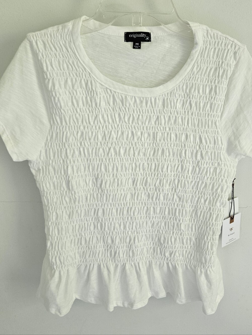 Originality Smocked White Short Sleeve Top NWT